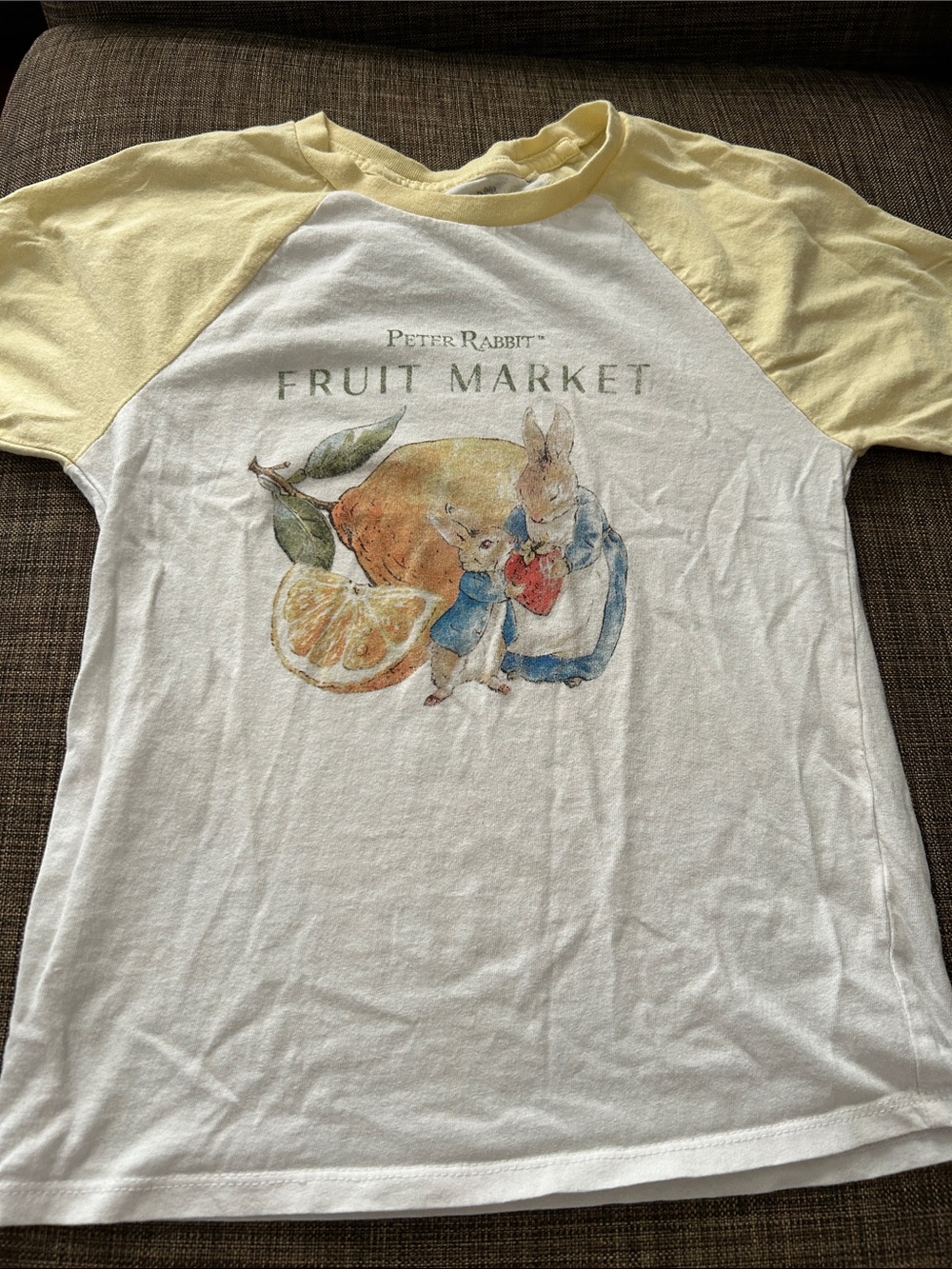 🔥 5/$25 - Peter Rabbit Fruit Market Raglan Tee - Yellow & White